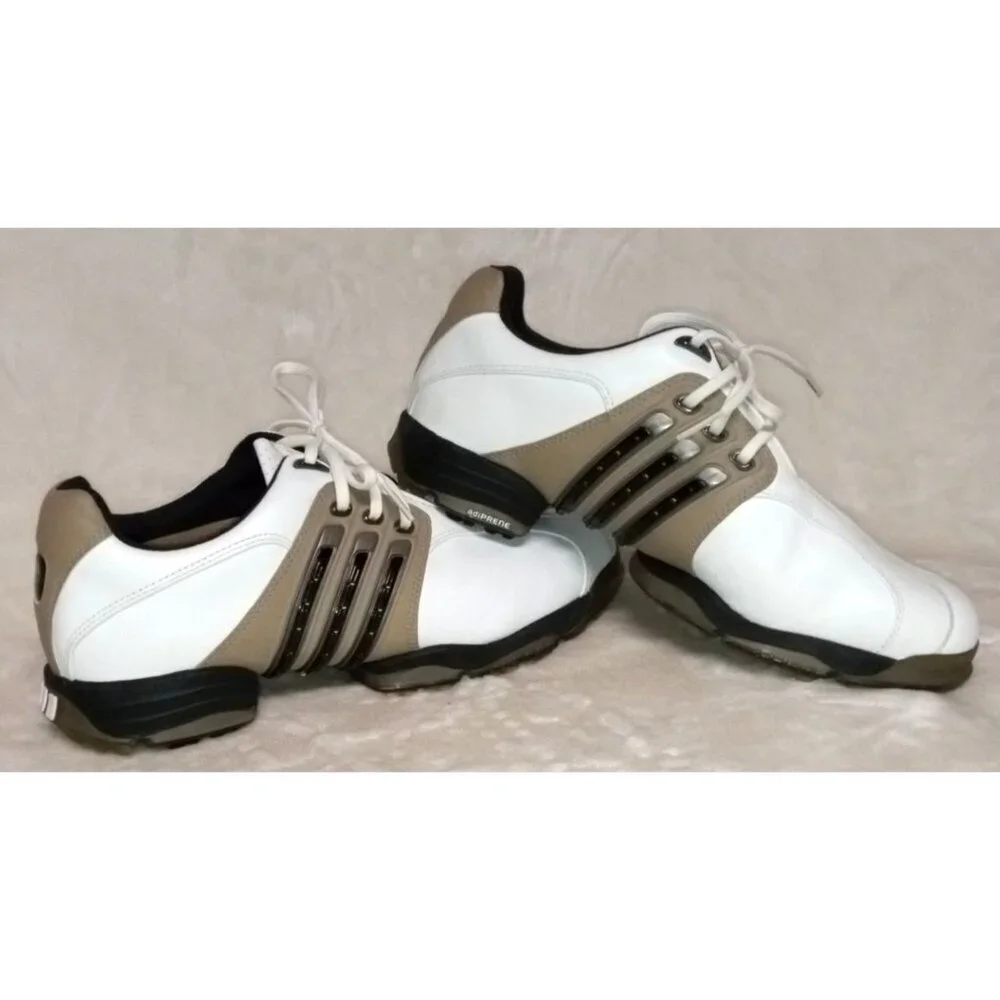 Adidas Adiprene Golf Shoes White Brown Men's Size 8.5 US